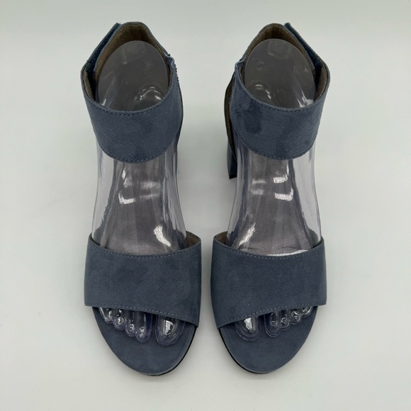 Jana Slate Blue Suede Block Heel Open Toe Ankle Strap Heels Size EU 37 H - Picture 4 of 13